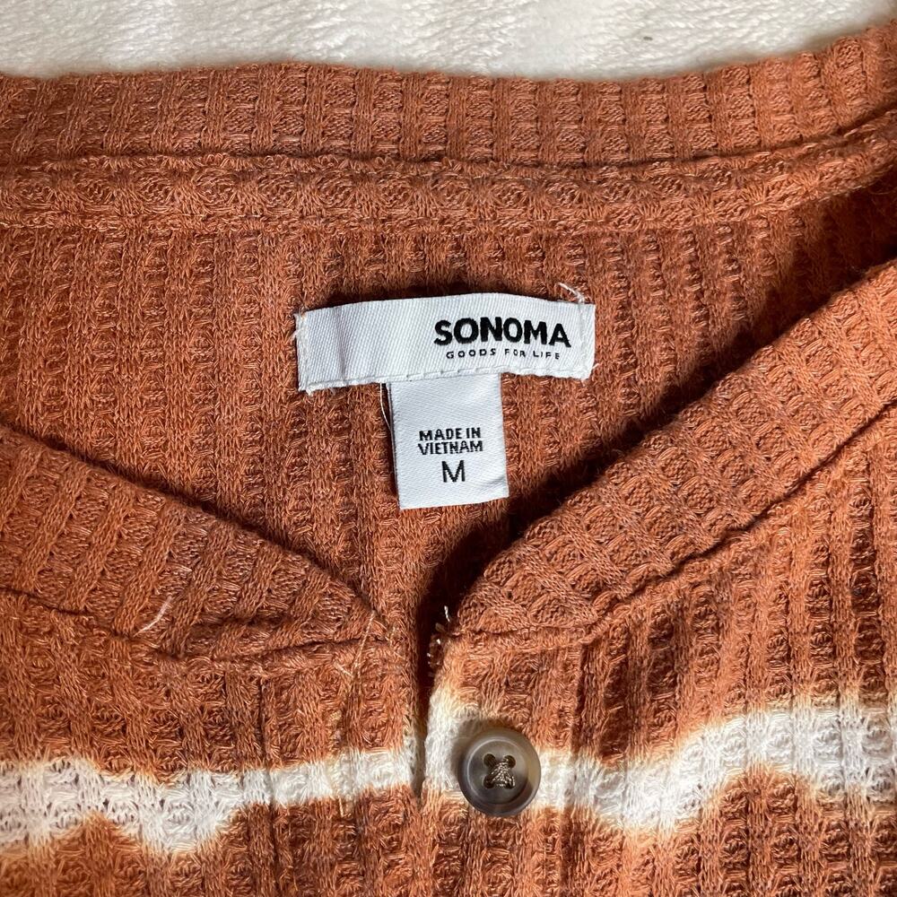 SONOMA‎ Medium Tie Dye Longsleeve Orange Rust Thermal Henley Button Blouse Top - Picture 2 of 3